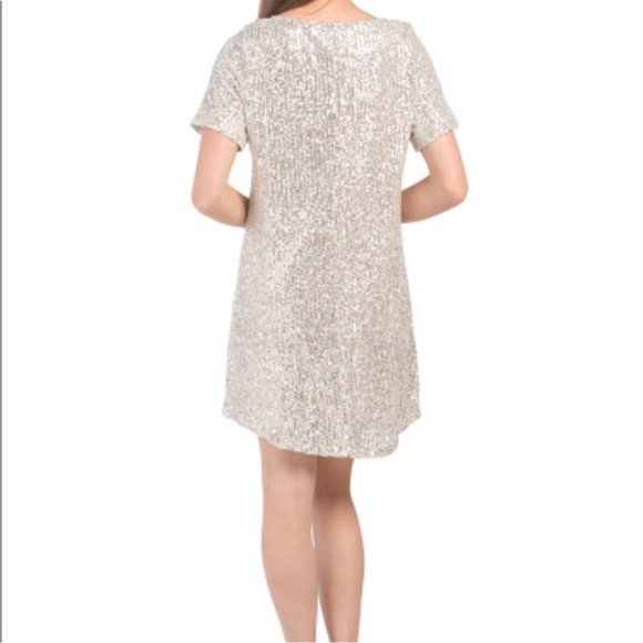 7 For All Mankind sparkly sequins slip shirt dress size small short sleeve cream - Picture 2 of 8